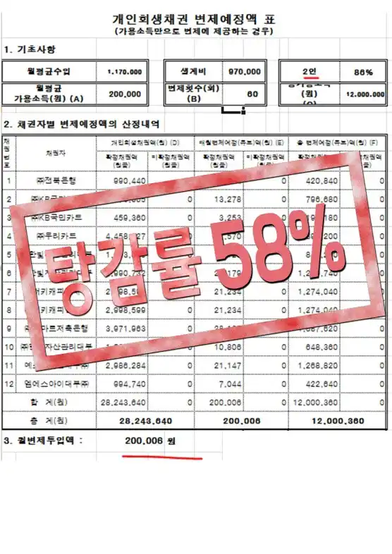 탕감률 58% 성공사례