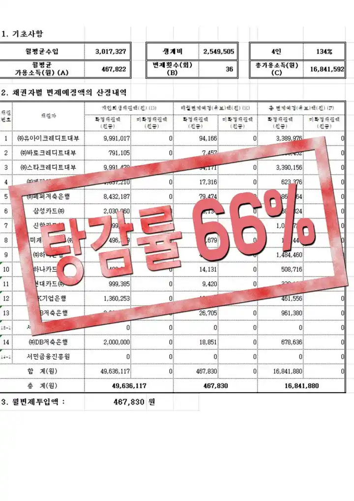 탕감률 66% 성공사례
